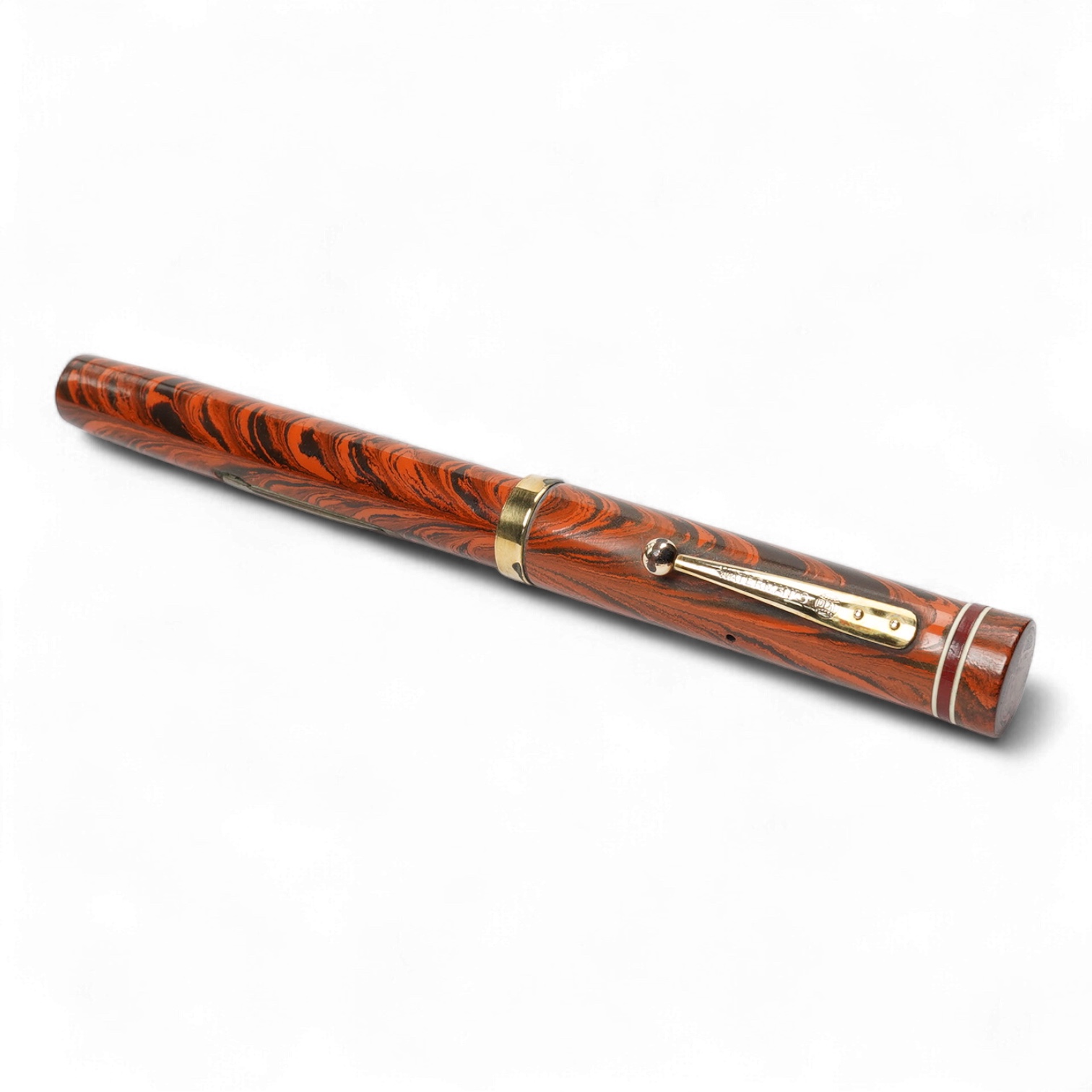 A Waterman Red Ripple No. 5 lever filler with red cap band and fitted with Waterman nib